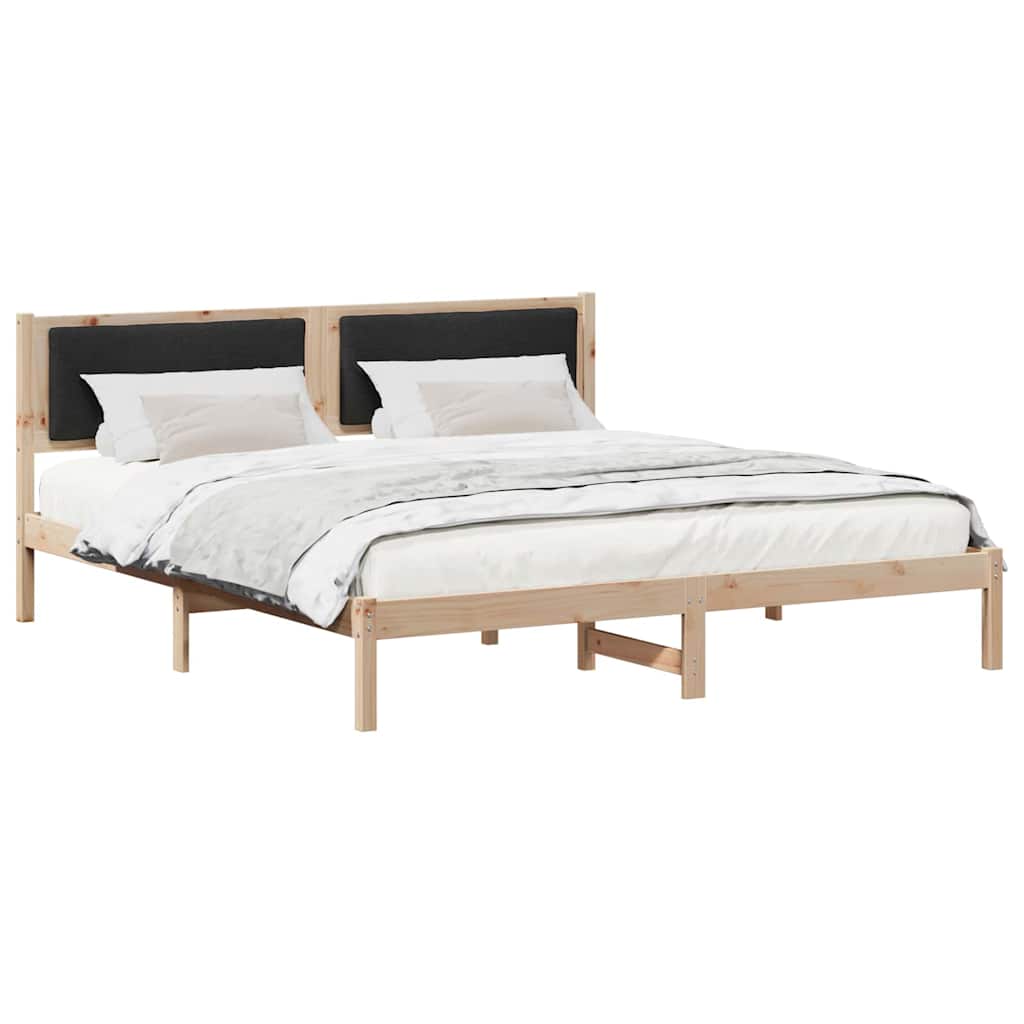 Ágykeret fejtámlával Fekete 200 x 200 cm Tömör fenyőfa
