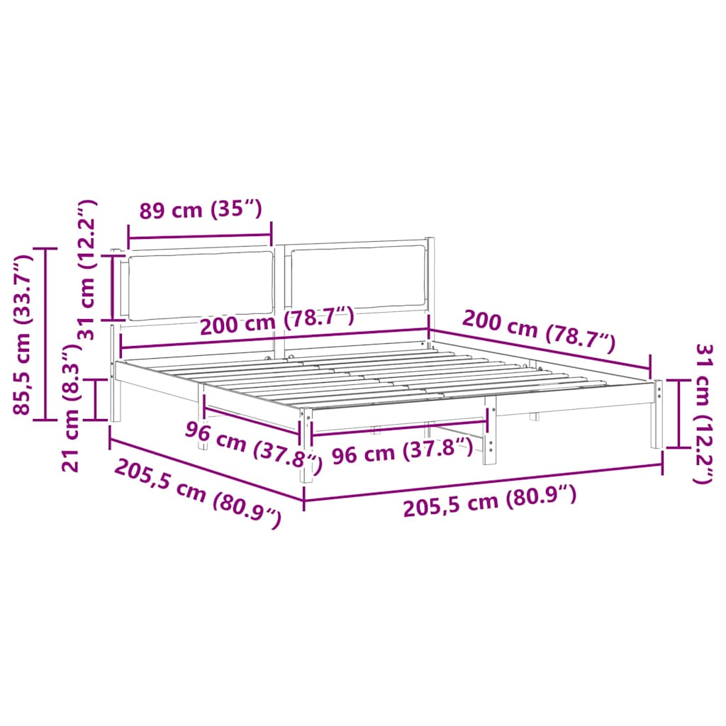 Ágykeret fejtámlával Tópszínű 200 x 200 cm Tömör fenyőfa