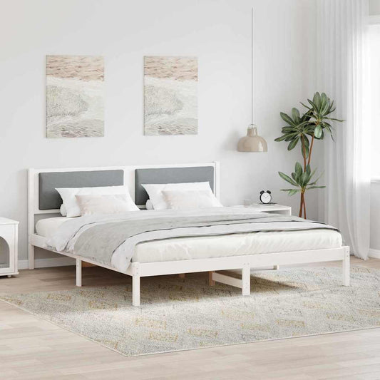 Ágykeret fejtámlával Világosszürke 200 x 200 cm Tömör fenyőfa
