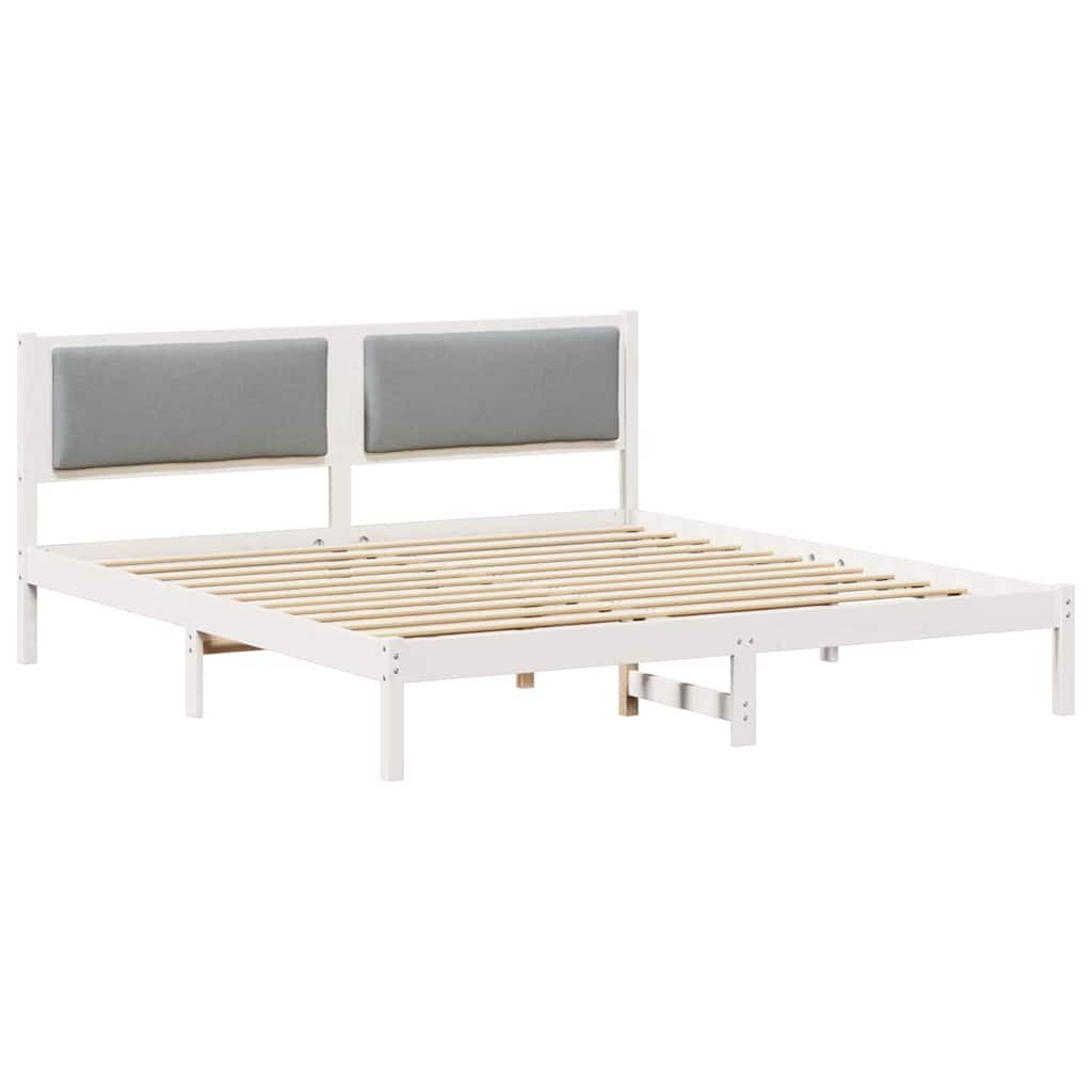 Ágykeret fejtámlával Világosszürke 200 x 200 cm Tömör fenyőfa