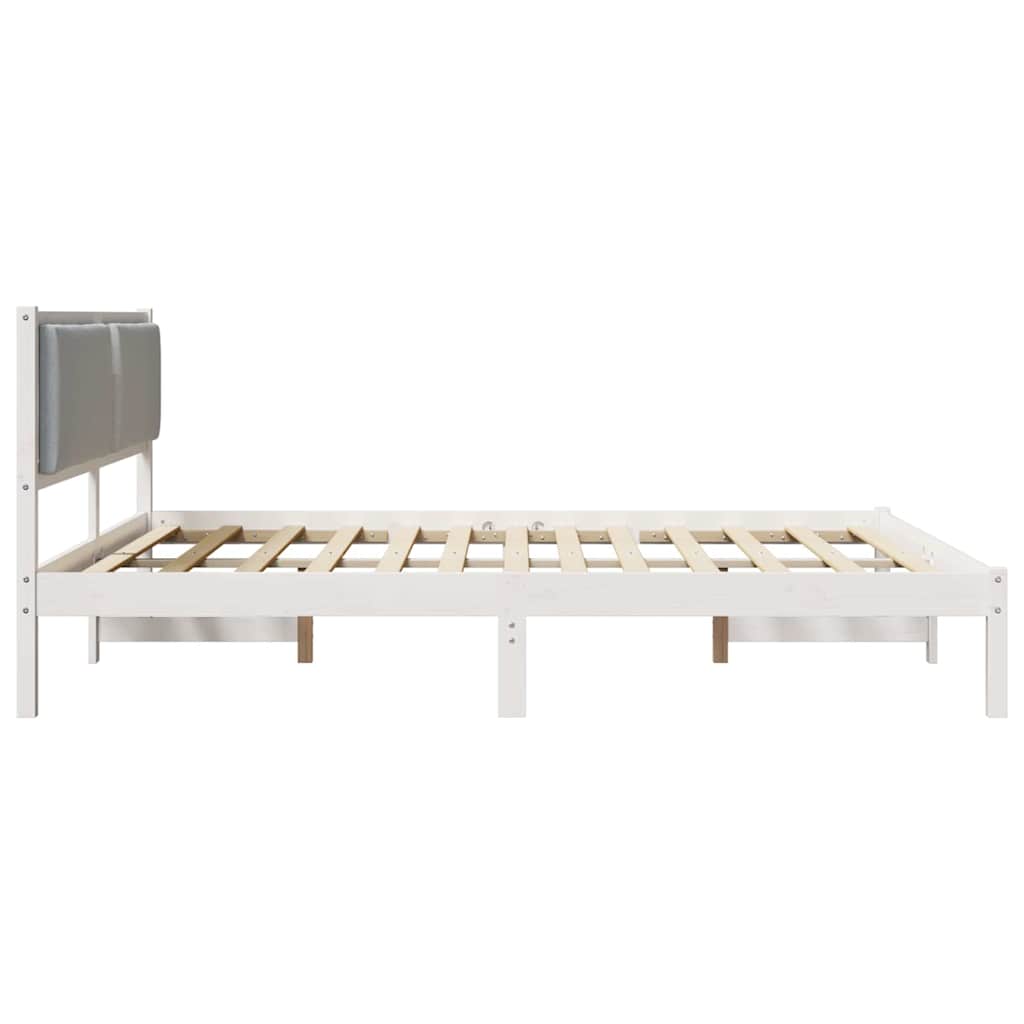 Ágykeret fejtámlával Világosszürke 200 x 200 cm Tömör fenyőfa