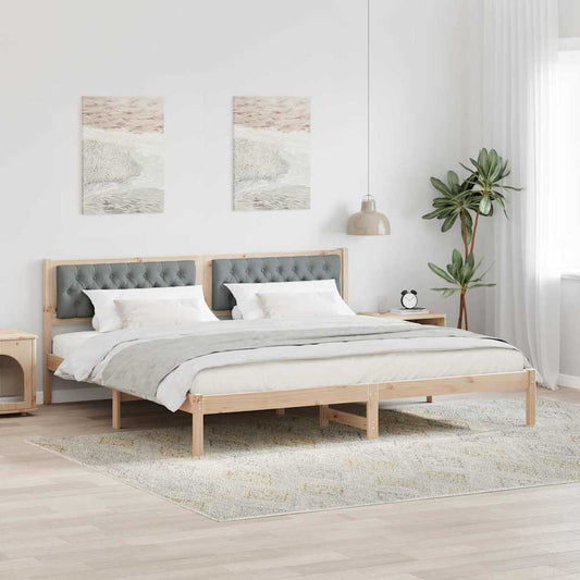 Ágykeret fejtámlával Világosszürke 200 x 200 cm Tömör fenyőfa