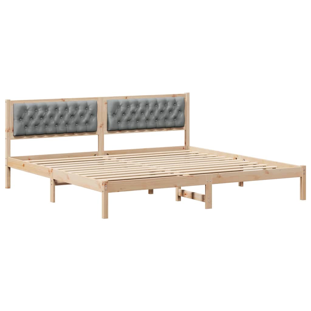 Ágykeret fejtámlával Világosszürke 200 x 200 cm Tömör fenyőfa