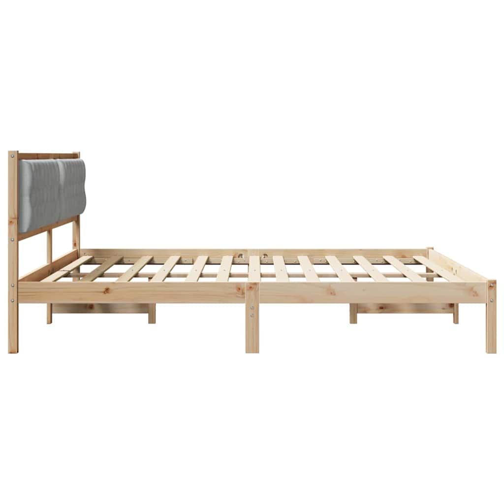 Ágykeret fejtámlával Világosszürke 200 x 200 cm Tömör fenyőfa