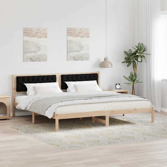 Ágykeret fejtámlával Fekete 200 x 200 cm Tömör fenyőfa