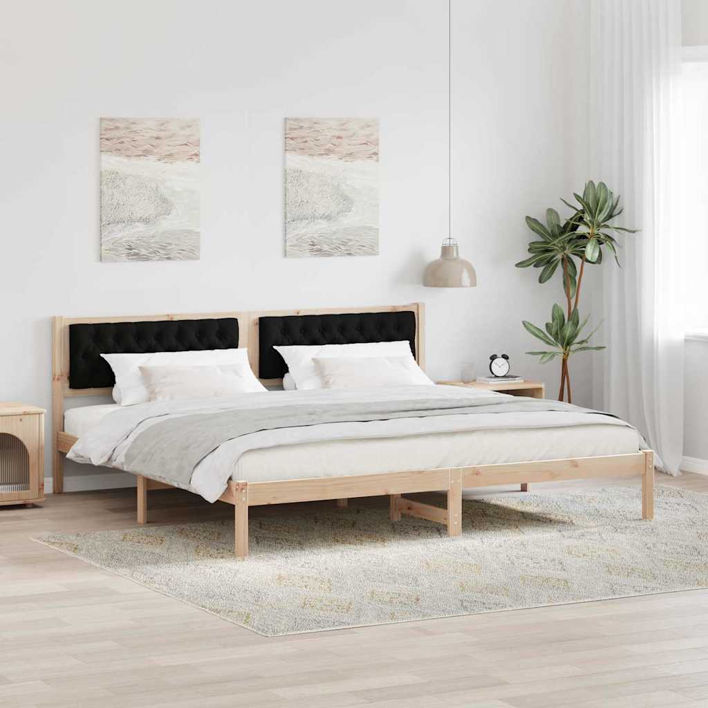 Ágykeret fejtámlával Fekete 200 x 200 cm Tömör fenyőfa