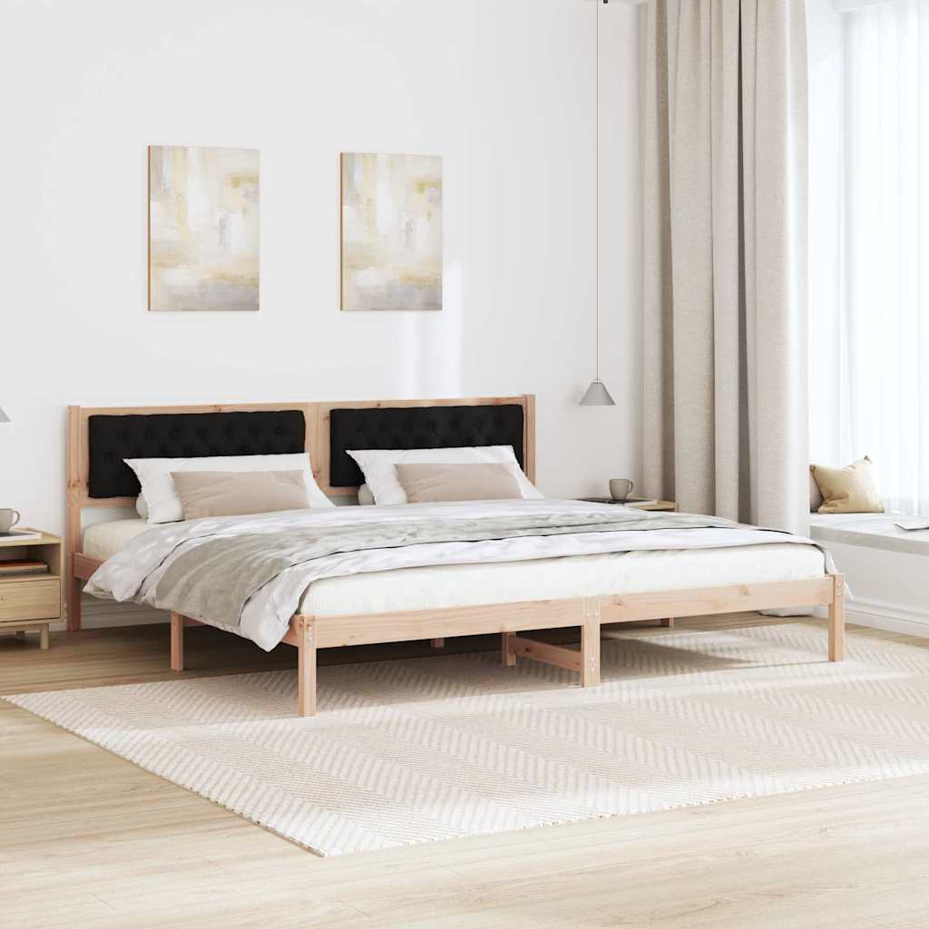 Ágykeret fejtámlával Fekete 200 x 200 cm Tömör fenyőfa