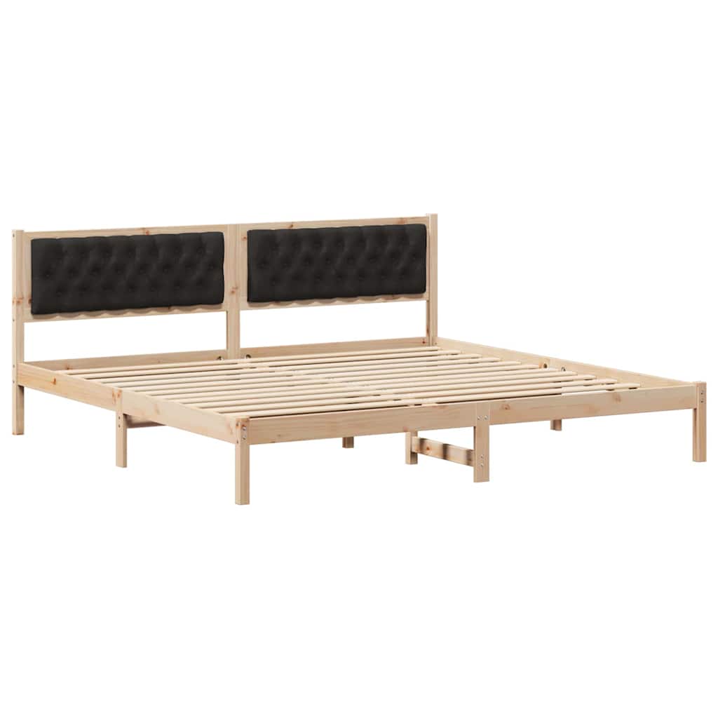 Ágykeret fejtámlával Fekete 200 x 200 cm Tömör fenyőfa