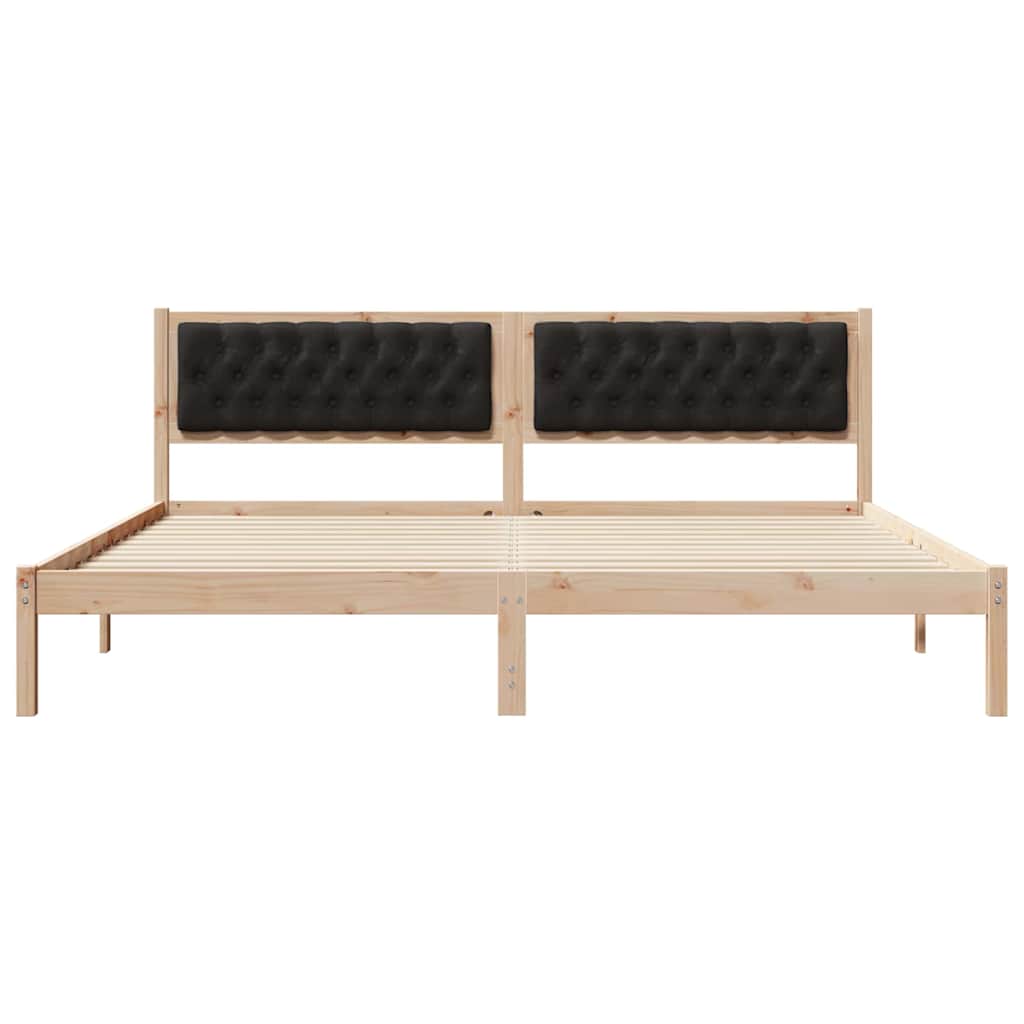 Ágykeret fejtámlával Fekete 200 x 200 cm Tömör fenyőfa