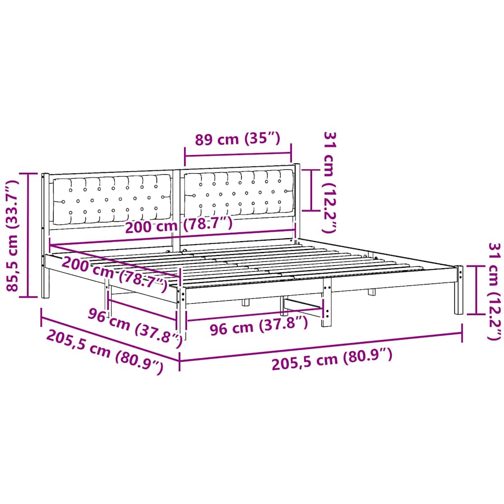 Ágykeret fejtámlával Fekete 200 x 200 cm Tömör fenyőfa
