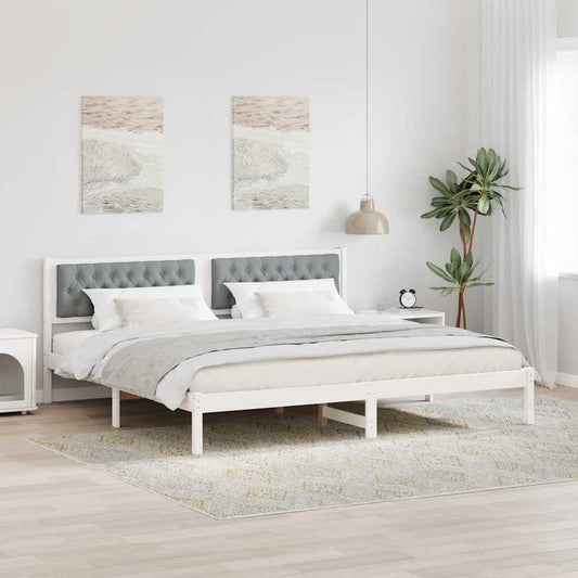 Ágykeret fejtámlával Világosszürke 200 x 200 cm Tömör fenyőfa