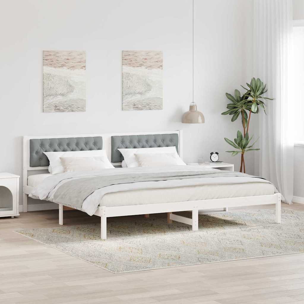 Ágykeret fejtámlával Világosszürke 200 x 200 cm Tömör fenyőfa