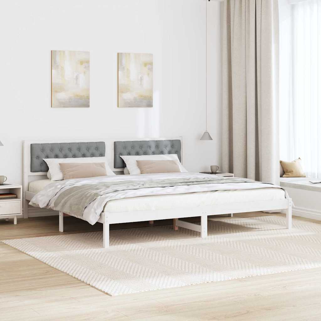 Ágykeret fejtámlával Világosszürke 200 x 200 cm Tömör fenyőfa