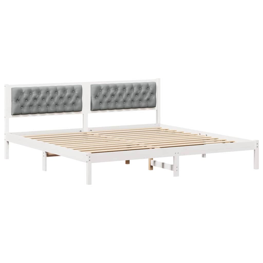 Ágykeret fejtámlával Világosszürke 200 x 200 cm Tömör fenyőfa