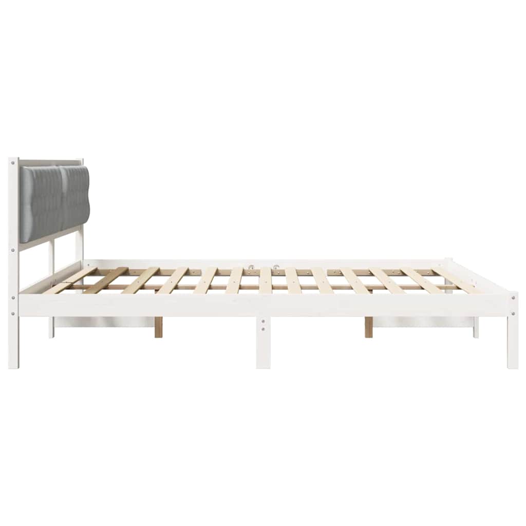 Ágykeret fejtámlával Világosszürke 200 x 200 cm Tömör fenyőfa