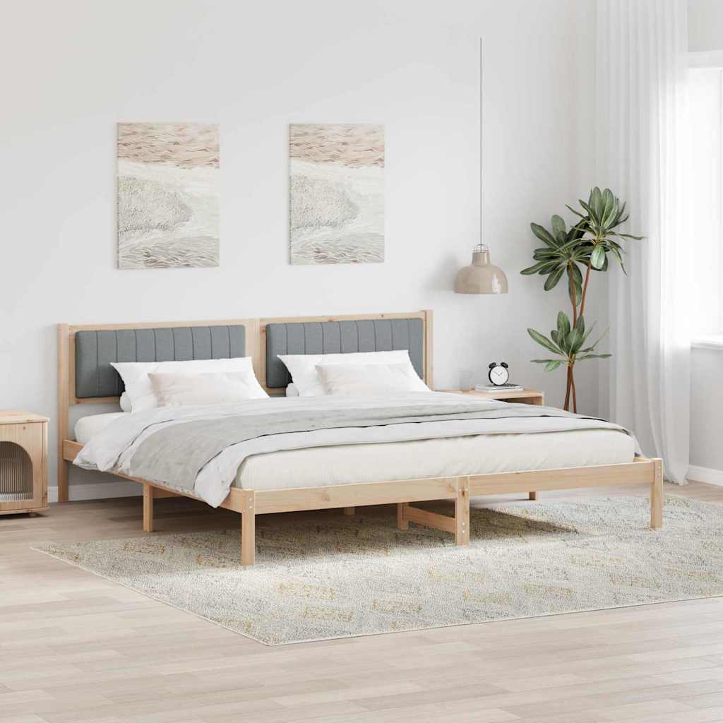 Ágykeret fejtámlával Világosszürke 200 x 200 cm Tömör fenyőfa