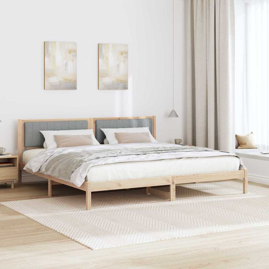 Ágykeret fejtámlával Világosszürke 200 x 200 cm Tömör fenyőfa