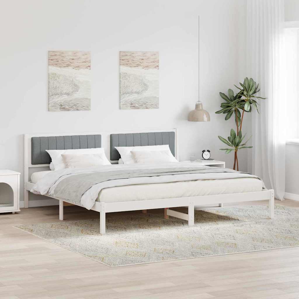 Ágykeret fejtámlával Világosszürke 200 x 200 cm Tömör fenyőfa