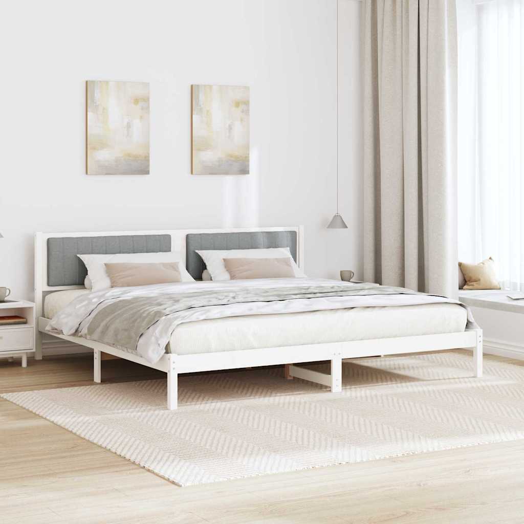 Ágykeret fejtámlával Világosszürke 200 x 200 cm Tömör fenyőfa