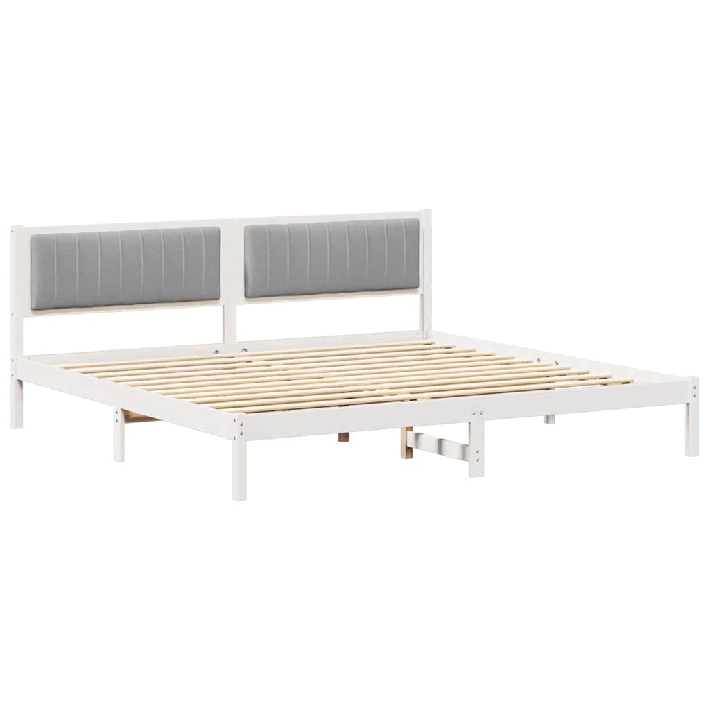 Ágykeret fejtámlával Világosszürke 200 x 200 cm Tömör fenyőfa