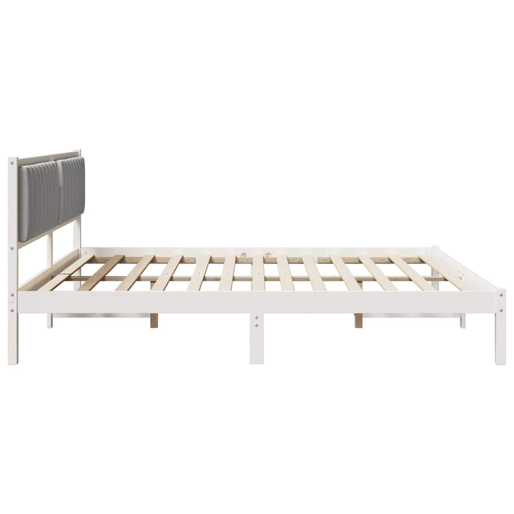 Ágykeret fejtámlával Világosszürke 200 x 200 cm Tömör fenyőfa