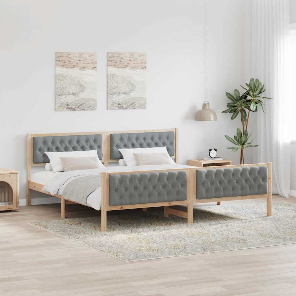Ágykeret fejtámlával Világosszürke 200 x 200 cm Tömör fenyőfa