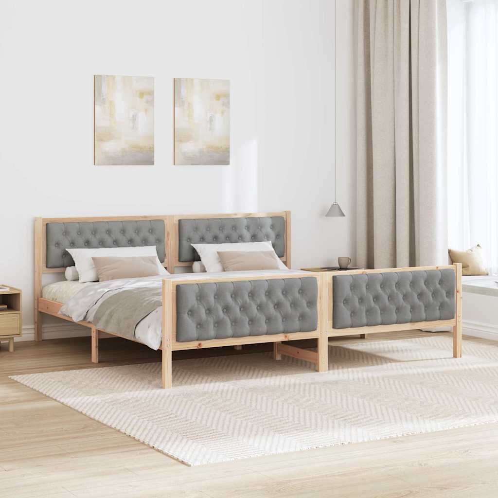 Ágykeret fejtámlával Világosszürke 200 x 200 cm Tömör fenyőfa