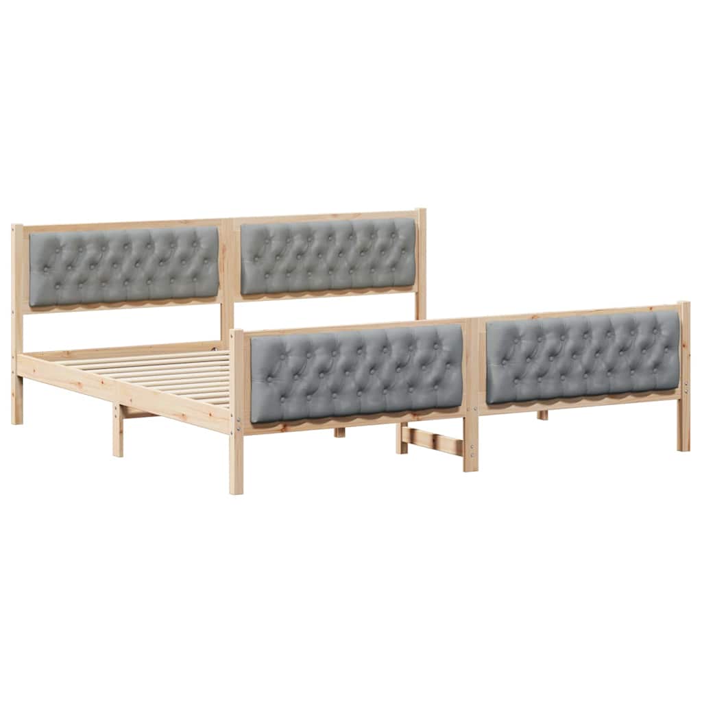 Ágykeret fejtámlával Világosszürke 200 x 200 cm Tömör fenyőfa