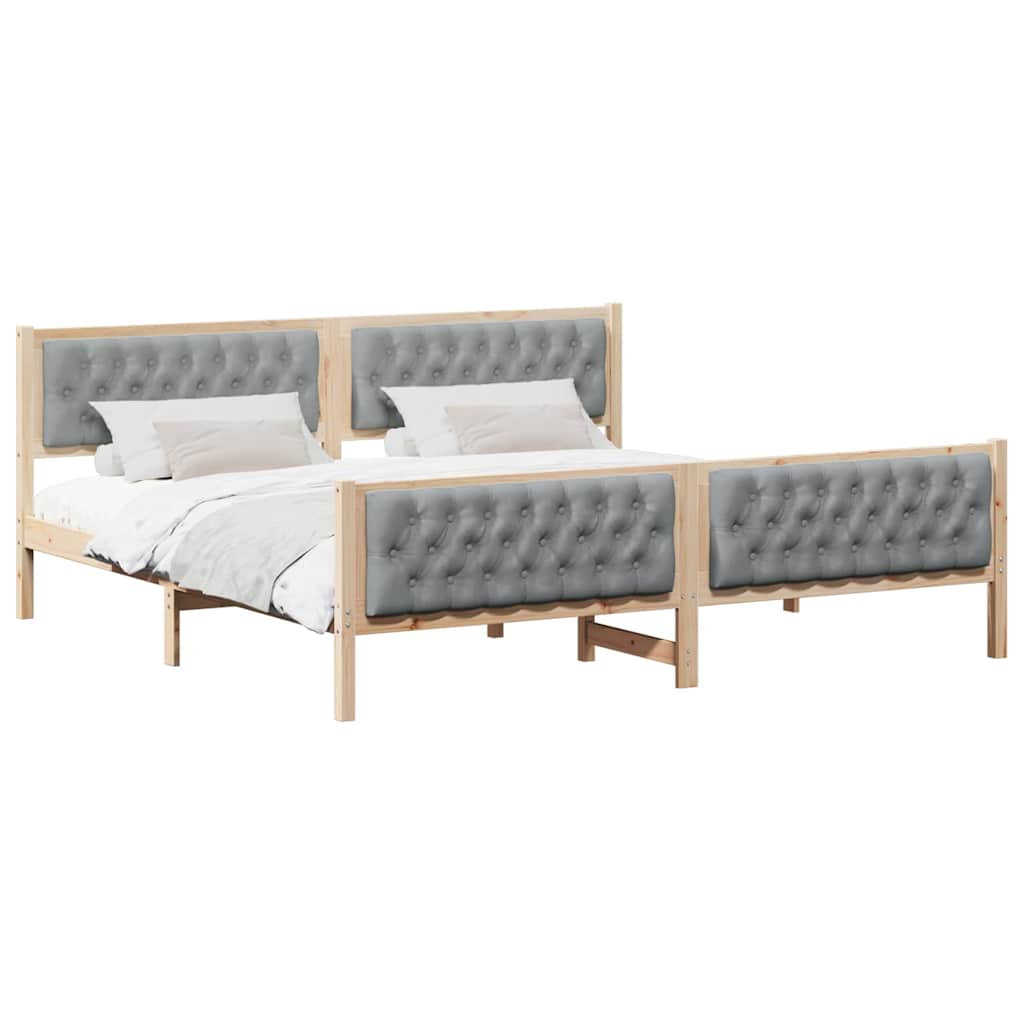 Ágykeret fejtámlával Világosszürke 200 x 200 cm Tömör fenyőfa