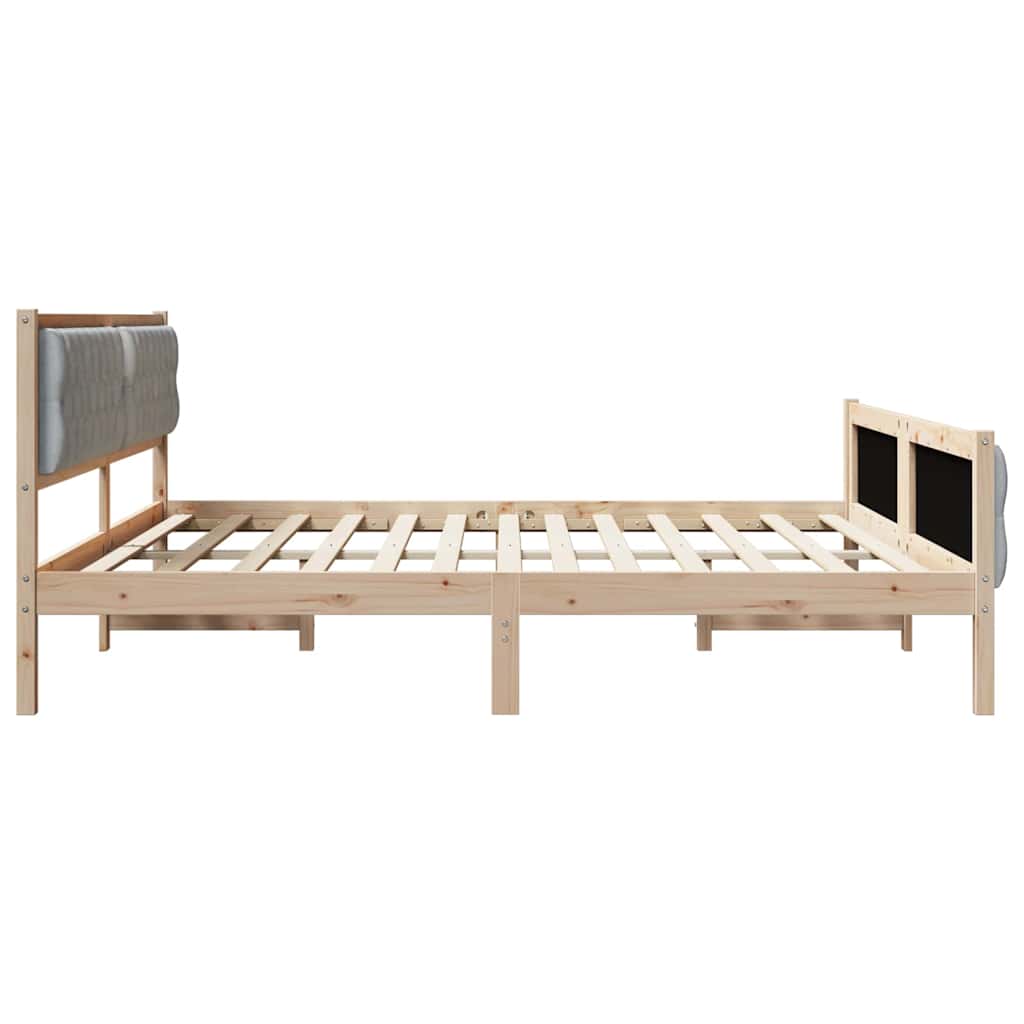 Ágykeret fejtámlával Világosszürke 200 x 200 cm Tömör fenyőfa