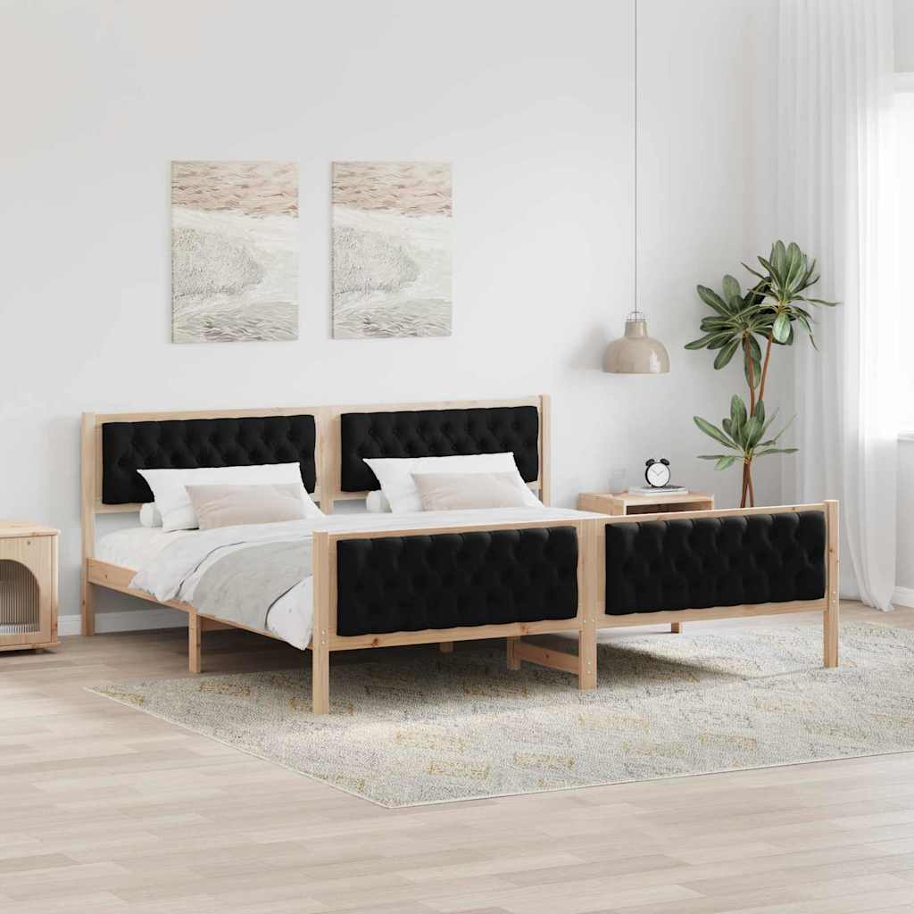 Ágykeret fejtámlával Fekete 200 x 200 cm Tömör fenyőfa