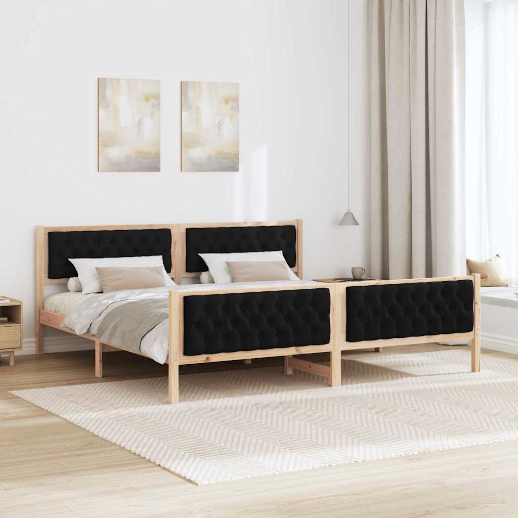 Ágykeret fejtámlával Fekete 200 x 200 cm Tömör fenyőfa