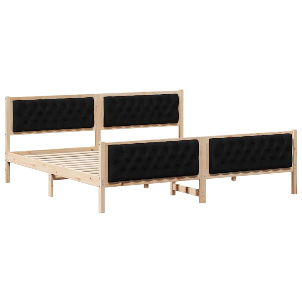Ágykeret fejtámlával Fekete 200 x 200 cm Tömör fenyőfa