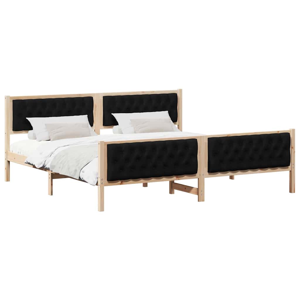 Ágykeret fejtámlával Fekete 200 x 200 cm Tömör fenyőfa