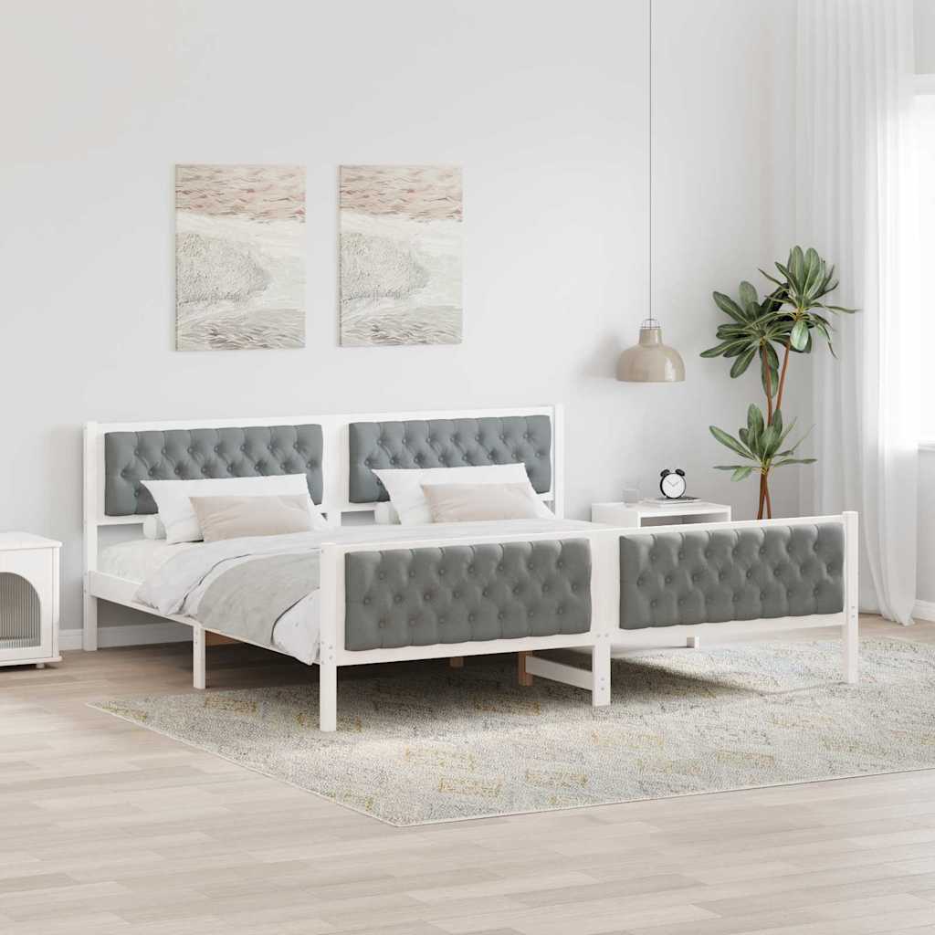 Ágykeret fejtámlával Világosszürke 200 x 200 cm Tömör fenyőfa