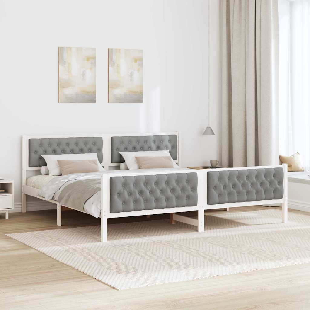 Ágykeret fejtámlával Világosszürke 200 x 200 cm Tömör fenyőfa