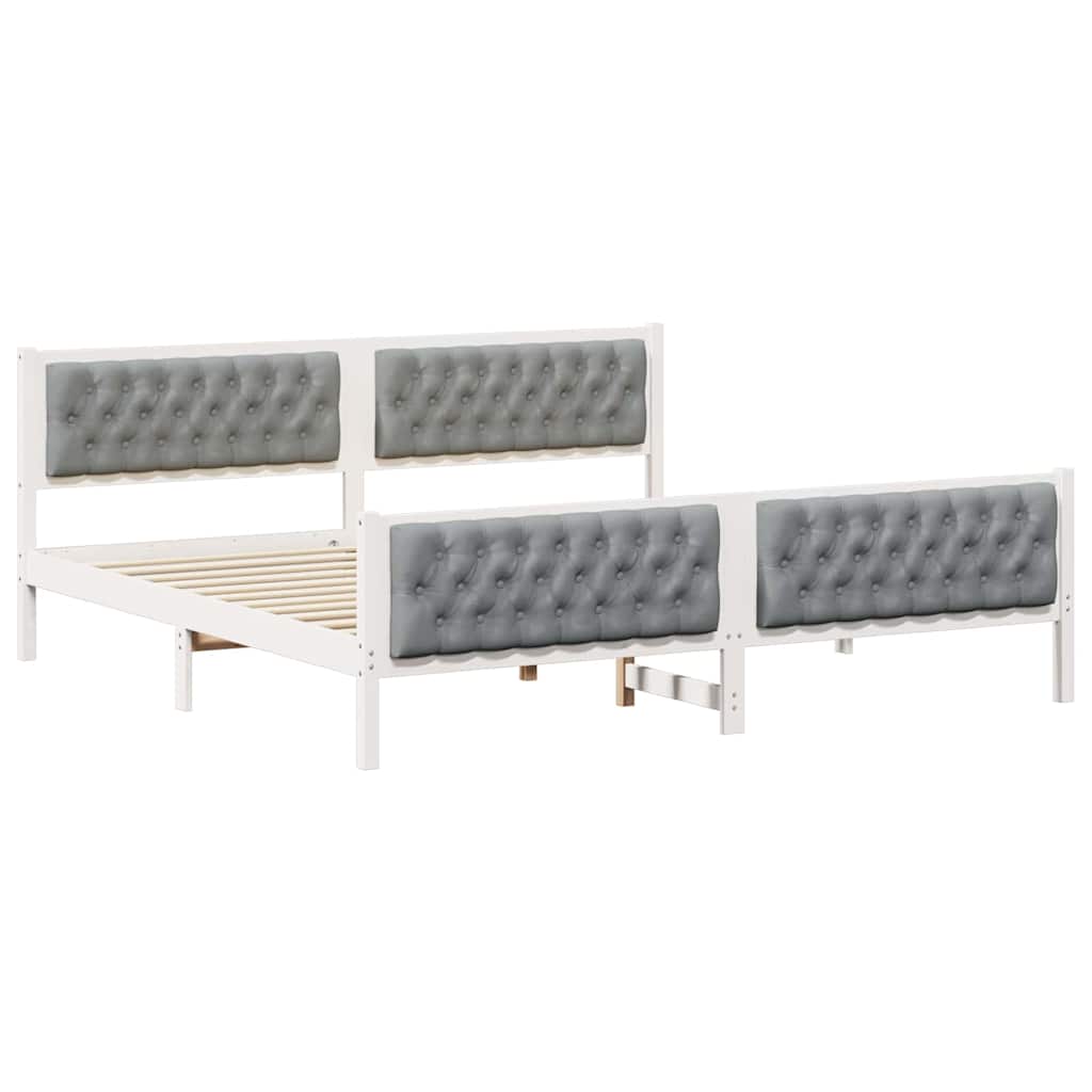 Ágykeret fejtámlával Világosszürke 200 x 200 cm Tömör fenyőfa