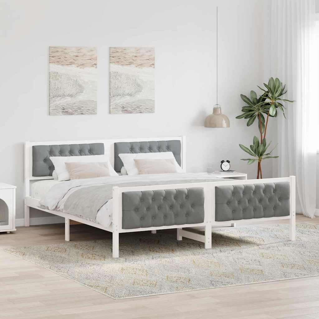 Ágykeret fejtámlával Világosszürke 160 x 200 cm Tömör fenyőfa