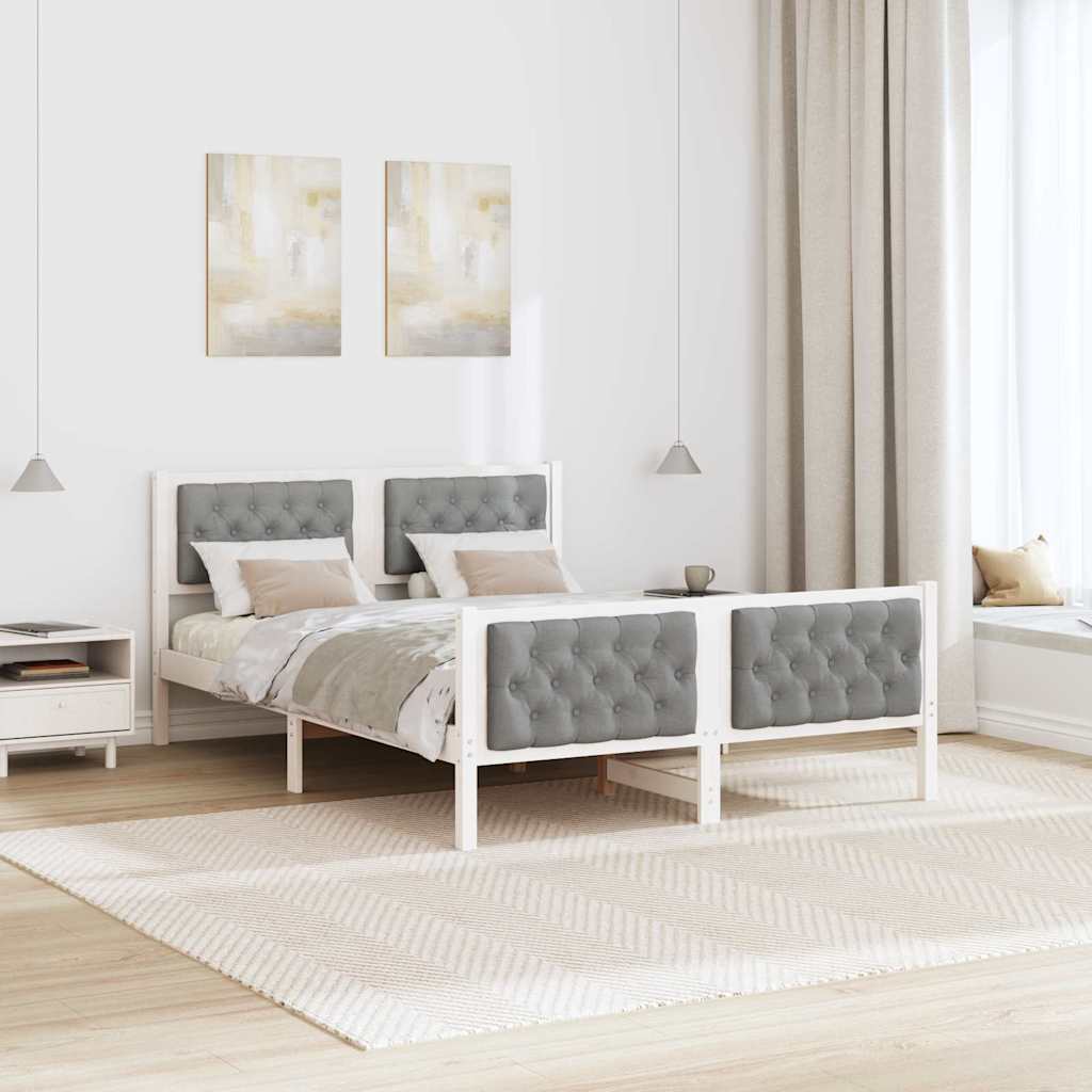 Ágykeret fejtámlával Világosszürke 150 x 200 cm Tömör fenyőfa