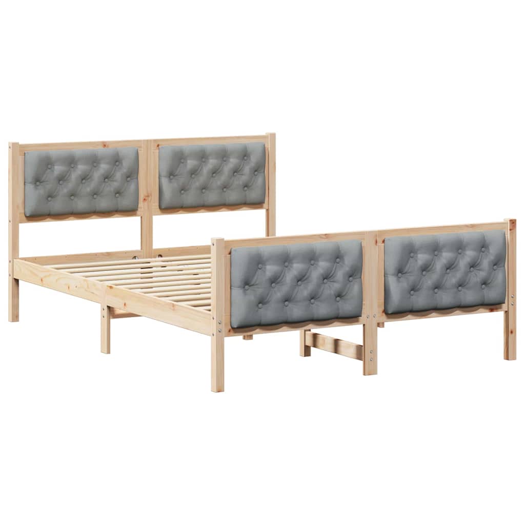 Ágykeret fejtámlával Világosszürke 140 x 190 cm Tömör fenyőfa