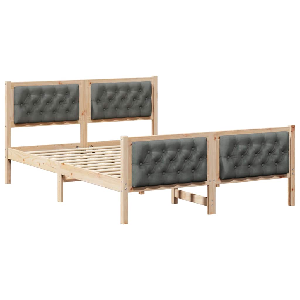 Ágykeret fejtámlával Sötétszürke 140 x 190 cm Tömör fenyőfa