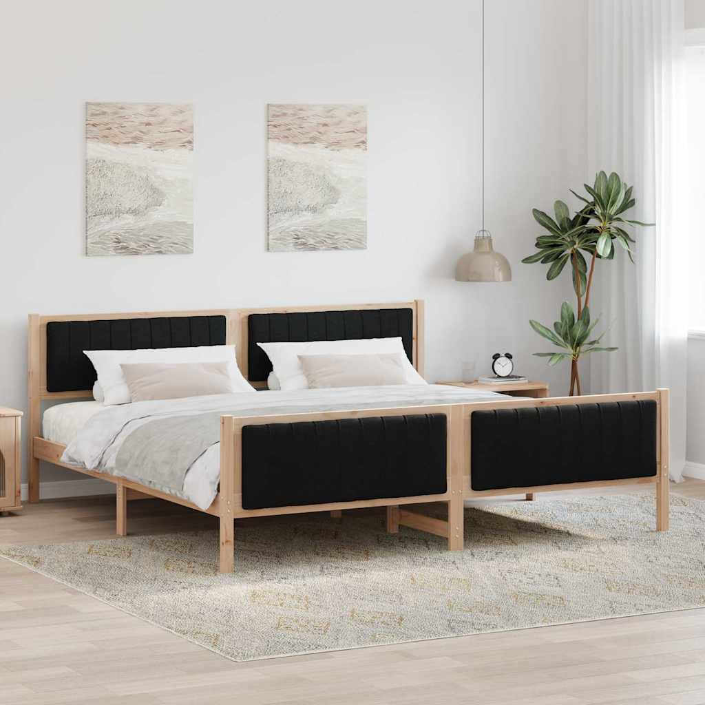 Ágykeret fejtámlával Barna és fekete 200 x 200 cm Tömör fenyőfa