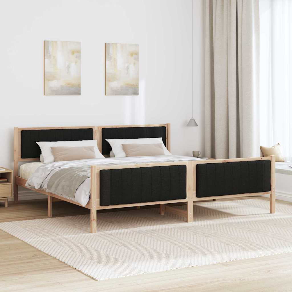 Ágykeret fejtámlával Barna és fekete 200 x 200 cm Tömör fenyőfa
