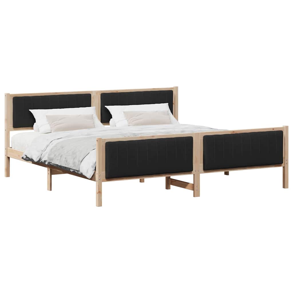 Ágykeret fejtámlával Barna és fekete 200 x 200 cm Tömör fenyőfa
