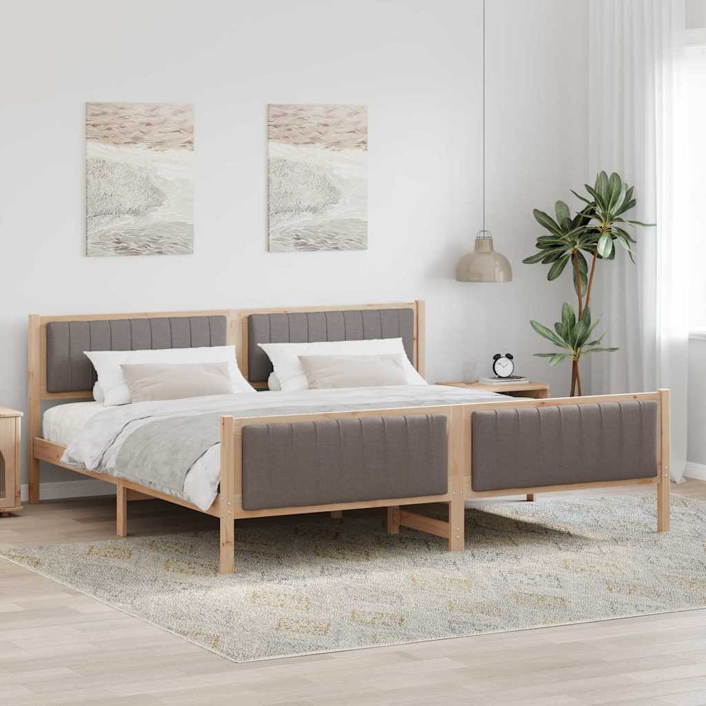 Ágykeret fejtámlával Barna és taupe 200 x 200 cm Tömör fenyőfa