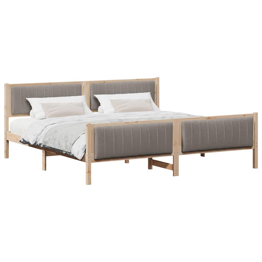 Ágykeret fejtámlával Barna és taupe 200 x 200 cm Tömör fenyőfa