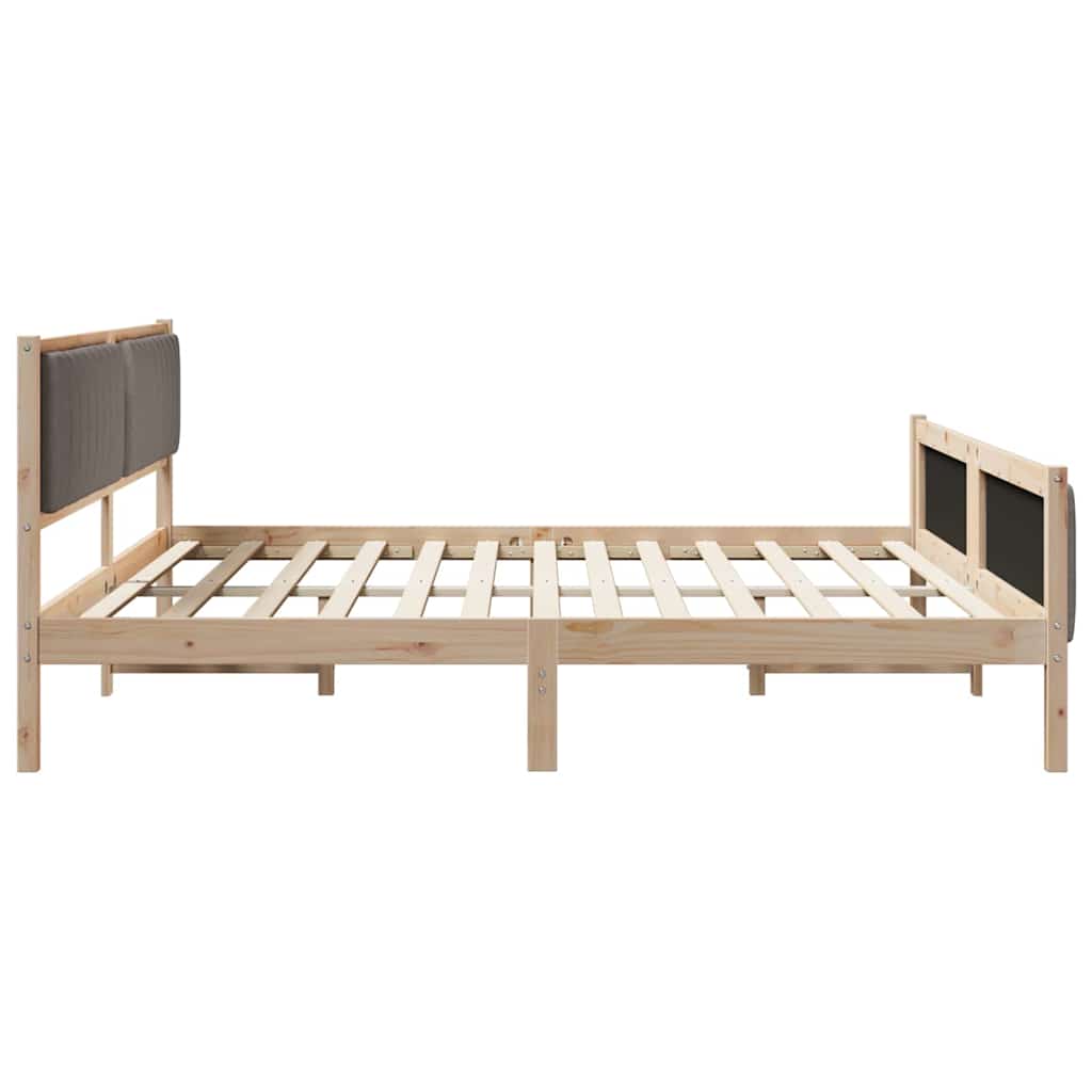 Ágykeret fejtámlával Barna és taupe 200 x 200 cm Tömör fenyőfa