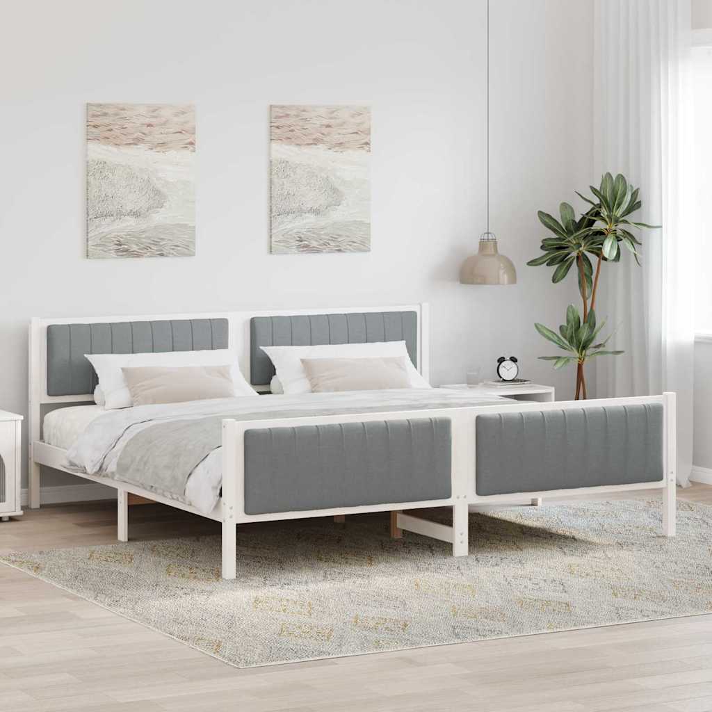 Ágykeret Fehér és világosszürke 200 x 200 cm Tömör fenyőfa