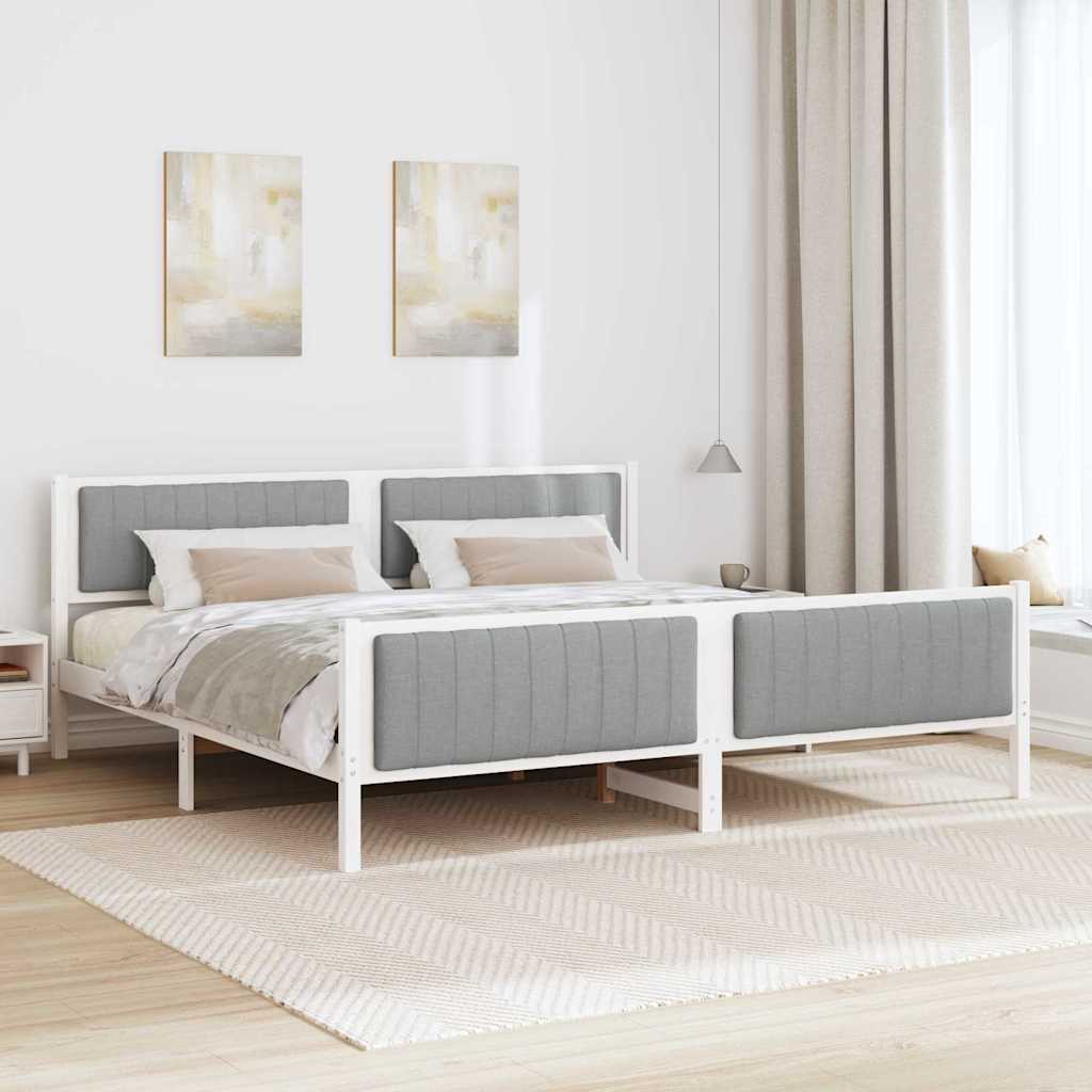 Ágykeret Fehér és világosszürke 200 x 200 cm Tömör fenyőfa