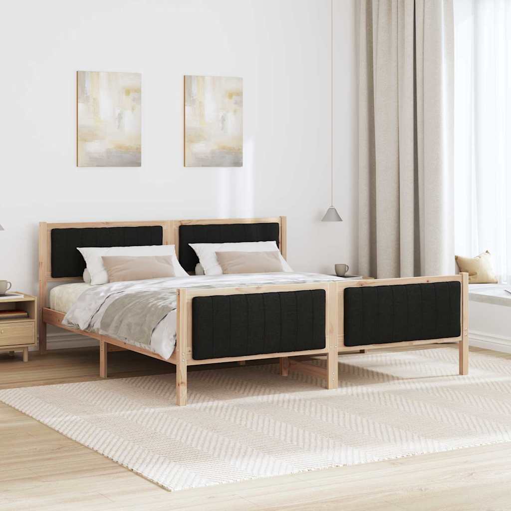 Ágykeret fejtámlával Barna és fekete 180 x 200 cm Tömör fenyőfa